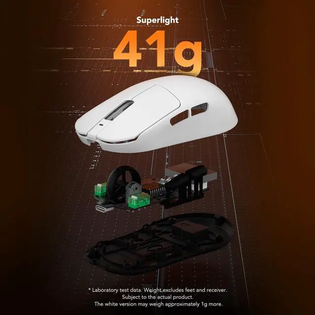 Alt view image 5 of 5 - KYSONA Mercury Wireless Gaming Mouse41g Ultalight, PAW3395 Sensor, 8K Polling Rate,26000 DPI,5 Programmable Buttons Optical Mice for PC/MAC/Laptop,White