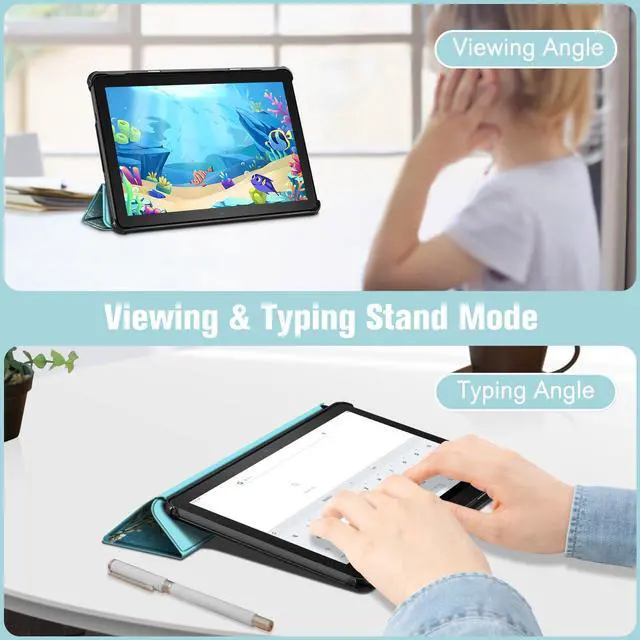 Alt view image 4 of 5 - Fintie Slim Case for All-New Fire HD 10 Tablet (13th Generation, 2023 Release) - Trifold Lightweight Hard Shell Stand Cover with Auto Wake/Sleep, Blossom