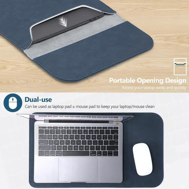 Alt view image 5 of 5 - HYZUO 13.3-14 Inch Laptop Sleeve for MacBook Pro 14 M5/M4/M3/M2/M1 Pro/Max 2026-2021, 13.3" MacBook Air/Pro, 13-13.8 Surface Laptop, HP Envy 13, Faux Suede Leather Case with Pouch, Navy Blue