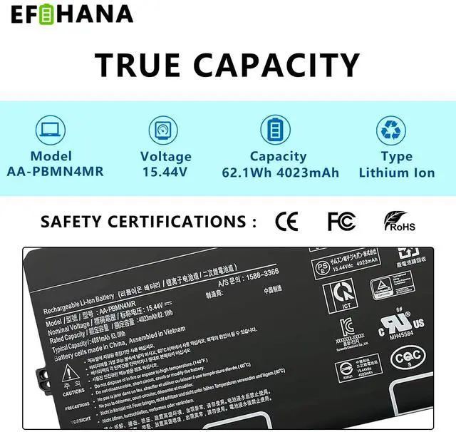 Alt view image 2 of 5 - AA-PBMN4MR 62.1Wh Laptop Battery Replacement for Samsung Galaxy Book Pro 360 13 NP930XDB NP930QED NP930XDB-KD NP930XDB-KF NP930XDB-KH NP930XED Book2 Pro NP930XED Book3 Pro NP940XFG BA43-00397 15.44V