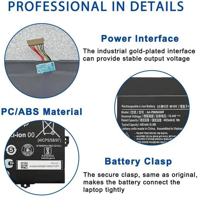 Alt view image 5 of 5 - AA-PBMN4MR 62.1Wh Laptop Battery Replacement for Samsung Galaxy Book Pro 360 13 NP930XDB NP930QED NP930XDB-KD NP930XDB-KF NP930XDB-KH NP930XED Book2 Pro NP930XED Book3 Pro NP940XFG BA43-00397 15.44V
