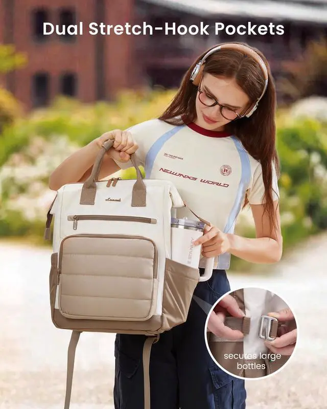 Alt view image 4 of 5 - LOVEVOOK Puffer Laptop Backpack for Women, 15.6 Inch Work Backpack purse for Nurse Teacher, College Back to School Bookbag for Teen Girls, Personal Item Travel Bag Computer Daypack for Daily Commute