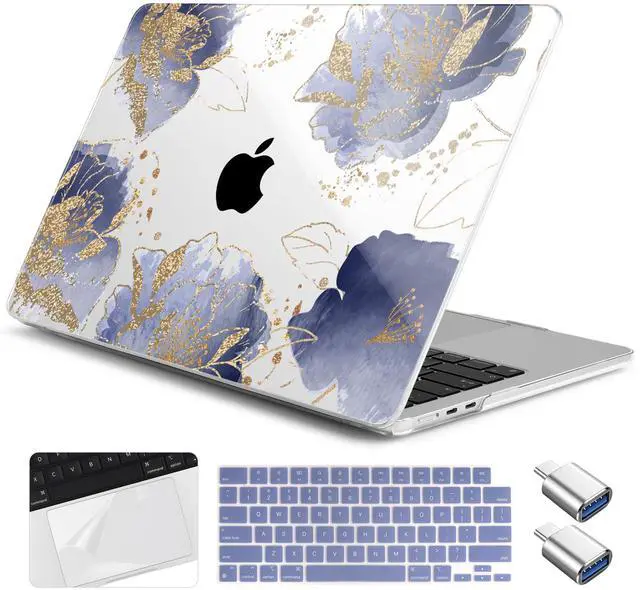 Main image of Yebiseven Case for M3 MacBook Pro 14 inch 2023 2021 Released A2918 A2992/ M2 A2779/ M1 A2442 Pro/Max, Hard Shell Case with Keyboard Cover & Trackpad Film & 2 OTG Adapters, Golden Peony