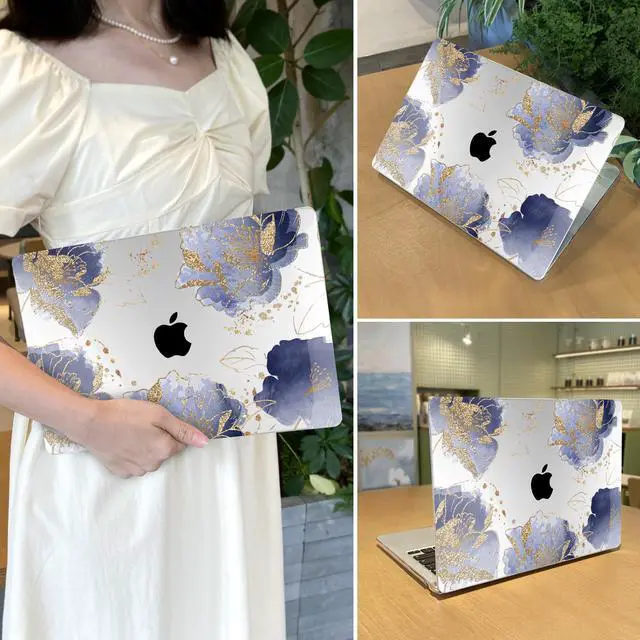 Alt view image 3 of 5 - Yebiseven Case for M3 MacBook Pro 14 inch 2023 2021 Released A2918 A2992/ M2 A2779/ M1 A2442 Pro/Max, Hard Shell Case with Keyboard Cover & Trackpad Film & 2 OTG Adapters, Golden Peony