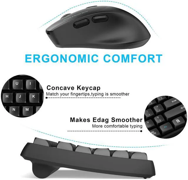 Alt view image 2 of 5 - Wireless Keyboard and Mouse Combo with Wrist Rest, 2.4G Full-Sized Keyboard and Mouse Cordless, 3 DPI Adjustable Silent Mouse, Dual-System Keyboard for Computer/Laptop/Windows/Mac(Black)