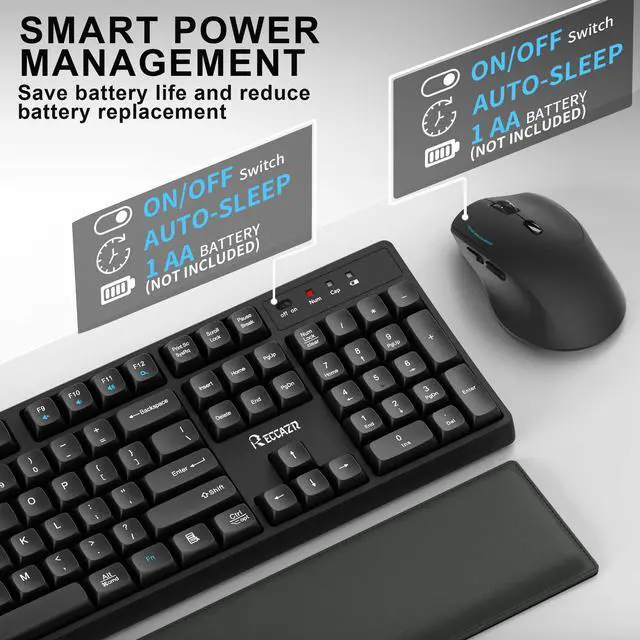 Alt view image 5 of 5 - Wireless Keyboard and Mouse Combo with Wrist Rest, 2.4G Full-Sized Keyboard and Mouse Cordless, 3 DPI Adjustable Silent Mouse, Dual-System Keyboard for Computer/Laptop/Windows/Mac(Black)