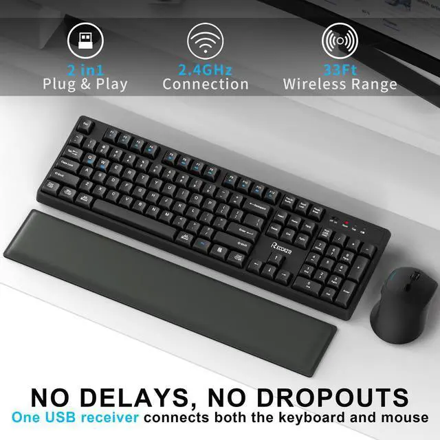 Alt view image 4 of 5 - Wireless Keyboard and Mouse Combo with Wrist Rest, 2.4G Full-Sized Keyboard and Mouse Cordless, 3 DPI Adjustable Silent Mouse, Dual-System Keyboard for Computer/Laptop/Windows/Mac(Black)