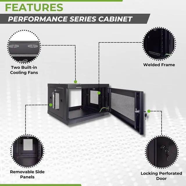 Alt view image 2 of 5 - NavePoint 6U Server Cabinet Wall Mount Rack Enclosure with Perforated Door, Locking, Removable Side Panels  6U Network Cabinet 17.7 Deep, 19 Inch Server Rack for IT and A/V Equipment