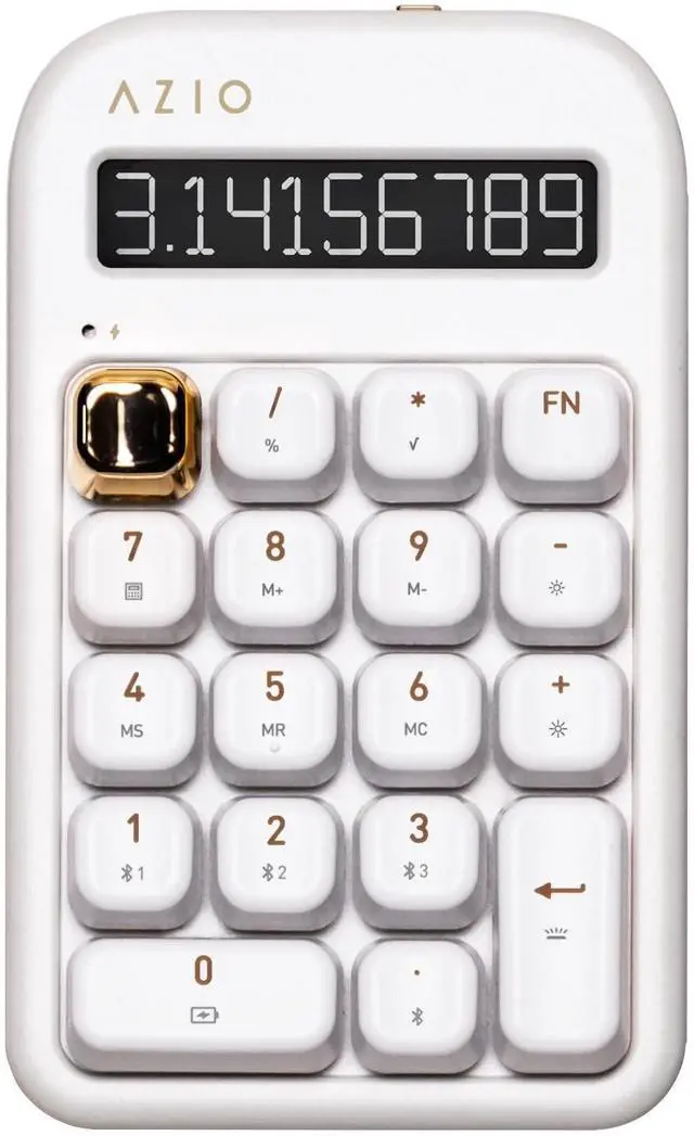 Main image of AZIO IZO Wireless Mechanical Calculator & Number Pad (White/Gold) - Bluetooth 5.0 & USB, Gateron-Blue Mechanical Switch, 9 Backlight Modes, Rechargeable, PC & Mac Compatible, White Blossom (IN103)