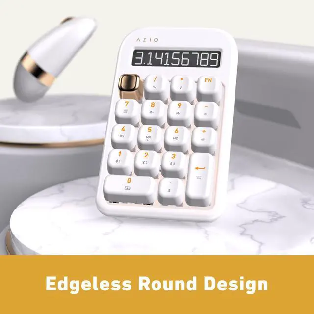 Alt view image 2 of 5 - AZIO IZO Wireless Mechanical Calculator & Number Pad (White/Gold) - Bluetooth 5.0 & USB, Gateron-Blue Mechanical Switch, 9 Backlight Modes, Rechargeable, PC & Mac Compatible, White Blossom (IN103)