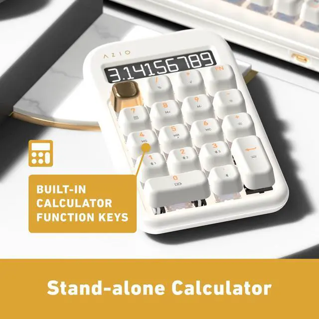 Alt view image 4 of 5 - AZIO IZO Wireless Mechanical Calculator & Number Pad (White/Gold) - Bluetooth 5.0 & USB, Gateron-Blue Mechanical Switch, 9 Backlight Modes, Rechargeable, PC & Mac Compatible, White Blossom (IN103)