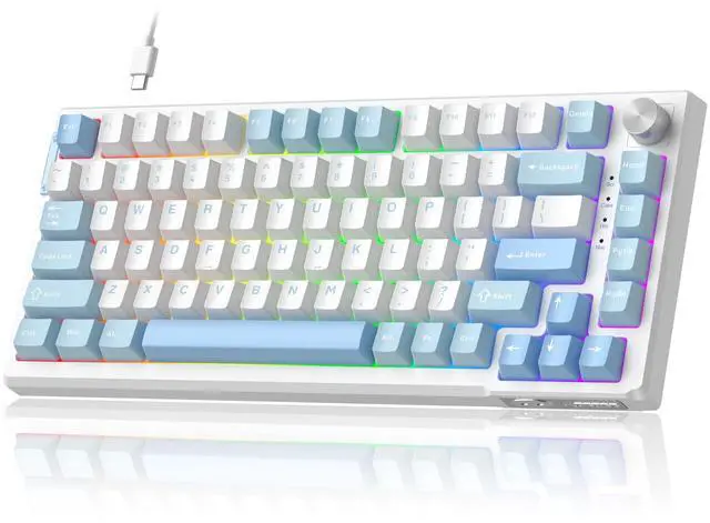 Main image of MageGee SKY81 75% Mechanical Gaming Keyboard, Hot Swappable Wired Custom Creamy Keyboards with 5-Layer Sound Dampening, Knob Control, RGB Backlit, NKRO for Win/Mac (Ice Sea Blue, Pink Bear Switch)