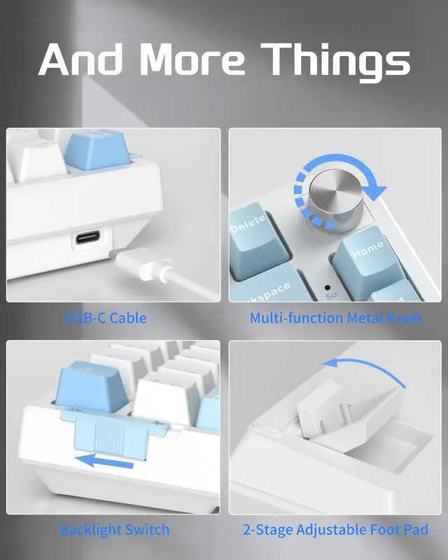 Alt view image 5 of 5 - MageGee SKY81 75% Mechanical Gaming Keyboard, Hot Swappable Wired Custom Creamy Keyboards with 5-Layer Sound Dampening, Knob Control, RGB Backlit, NKRO for Win/Mac (Ice Sea Blue, Pink Bear Switch)