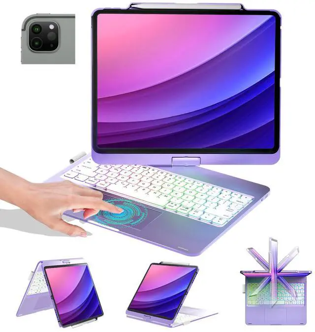 Main image of BABG Keyboard Case for iPad Air 13 inch(M3/M2)&iPad Pro 13(M5/M4),iPad Pro 12.9(6th/5th /4th/3rd Gen) Case with Keyboard,360° Rotatable,Toupad,Backlits,Pencil Charging-Puple