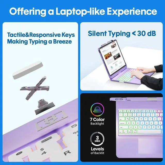 Alt view image 4 of 5 - BABG Keyboard Case for iPad Air 13 inch(M3/M2)&iPad Pro 13(M5/M4),iPad Pro 12.9(6th/5th /4th/3rd Gen) Case with Keyboard,360° Rotatable,Toupad,Backlits,Pencil Charging-Puple