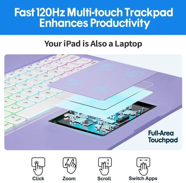 Alt view image 5 of 5 - BABG Keyboard Case for iPad Air 13 inch(M3/M2)&iPad Pro 13(M5/M4),iPad Pro 12.9(6th/5th /4th/3rd Gen) Case with Keyboard,360° Rotatable,Toupad,Backlits,Pencil Charging-Puple