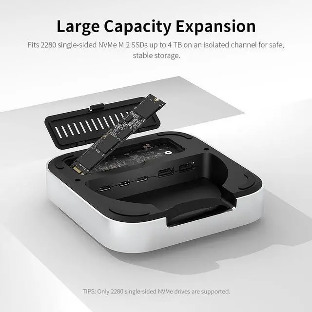 Alt view image 3 of 5 - Mac mini M4 Dual Channel Dock & Desk Mount with 4TB M.2 NVMe SSD Enclosure, 10Gbps USB A/C Data Port, SD/TF Card Slot, 4K@60HZ HDMI, Mac mini M4 Aluminum Dock Stand & Hub