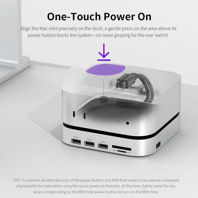 Alt view image 5 of 5 - Mac mini M4 Dual Channel Dock & Desk Mount with 4TB M.2 NVMe SSD Enclosure, 10Gbps USB A/C Data Port, SD/TF Card Slot, 4K@60HZ HDMI, Mac mini M4 Aluminum Dock Stand & Hub
