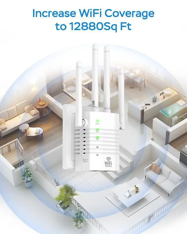 Alt view image 3 of 5 - AOOEPU WiFi Extender Signal Booster with 4 Antennas, WiFi Extender with 1200Mbps Dual - Band, WiFi Booster Stable 12880 Sq.ft 105 Devices Coverage, Wall - Plug Easy Setup Home WiFi Repeater