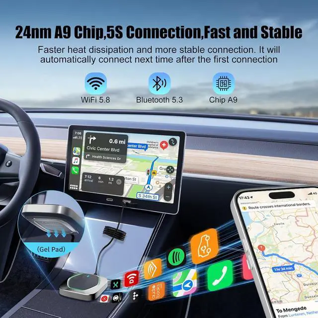 Alt view image 2 of 5 - 2in1 Wireless Carplay Adapter for iPhone Android,Plug n Play Automatic Reconnect,Convert Wired to Wireless Bluetooth Carplay Adapter Dongle,for Toyota/Honda/Cadillac/Ford/Chevrolet/Jeep (USB A/C)03bb