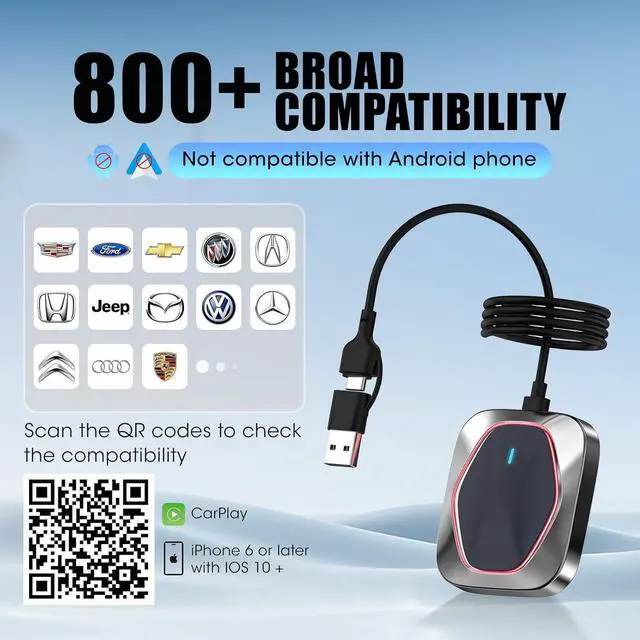 Alt view image 5 of 5 - 2in1 Wireless Carplay Adapter for iPhone Android,Plug n Play Automatic Reconnect,Convert Wired to Wireless Bluetooth Carplay Adapter Dongle,for Toyota/Honda/Cadillac/Ford/Chevrolet/Jeep (USB A/C)03bb