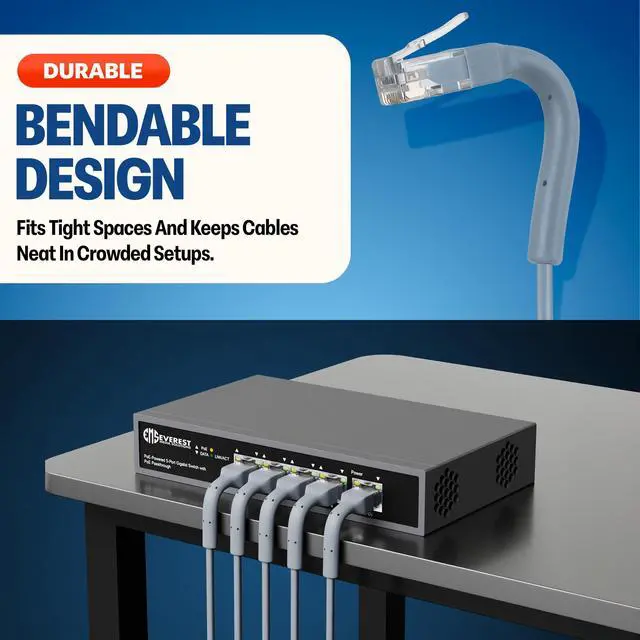 Alt view image 2 of 5 - Everest Ultra Slim Cat6a Ethernet Patch Cables 7ft (24-Pack) Gray - 10GB Cat 6a Patch Cable - Bendable, Flexible & Thin Ethernet Cable - Space Saving 32AWG 550MHZ Cat6a Cables - 100% Copper Wires