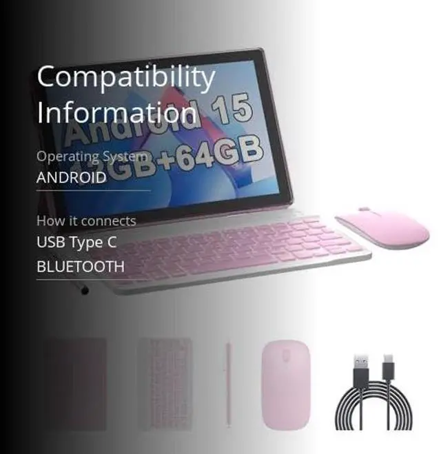 Alt view image 3 of 5 - 10 Inch Tablet Android 15(NOT GO) Tablets with keyboard 64GB ROM+12GB RAM(4+8 expansion) Supports 1TB Expansion 2MP+8MP Dual Camera 6000mAh 5G WiFi6 Tableta, Tablets with Mouse/Case/Stylus/USB-C Cable