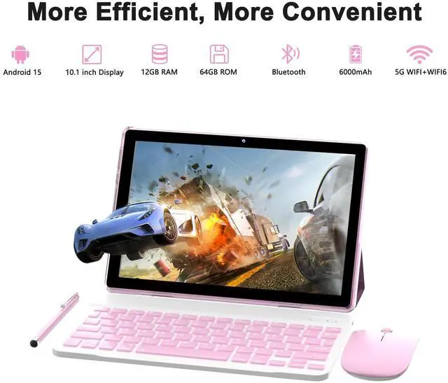 Alt view image 2 of 5 - 10 Inch Tablet Android 15(NOT GO) Tablets with keyboard 64GB ROM+12GB RAM(4+8 expansion) Supports 1TB Expansion 2MP+8MP Dual Camera 6000mAh 5G WiFi6 Tableta, Tablets with Mouse/Case/Stylus/USB-C Cable