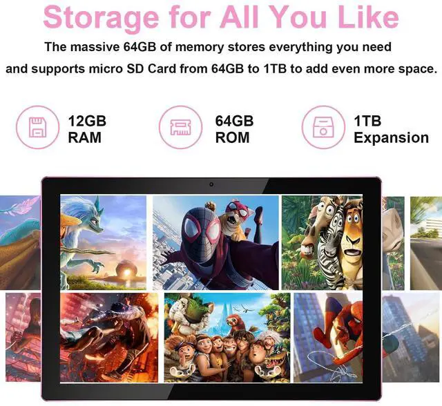 Alt view image 5 of 5 - 10 Inch Tablet Android 15(NOT GO) Tablets with keyboard 64GB ROM+12GB RAM(4+8 expansion) Supports 1TB Expansion 2MP+8MP Dual Camera 6000mAh 5G WiFi6 Tableta, Tablets with Mouse/Case/Stylus/USB-C Cable