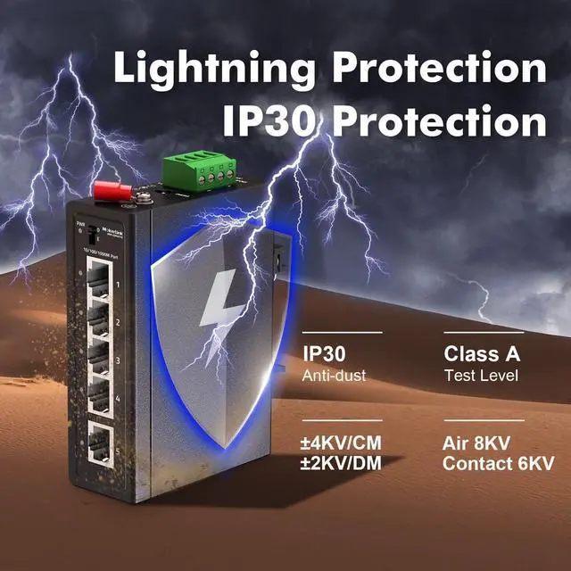Alt view image 3 of 5 - MokerLink 5 Port Industrial Din Rail Gigabit Switch, 4 x 100/1000Mbps Ports, 1 Gigabit Uplink, Mini Size, Metal DIN-Rail & Wall Mount Ethernet Switch