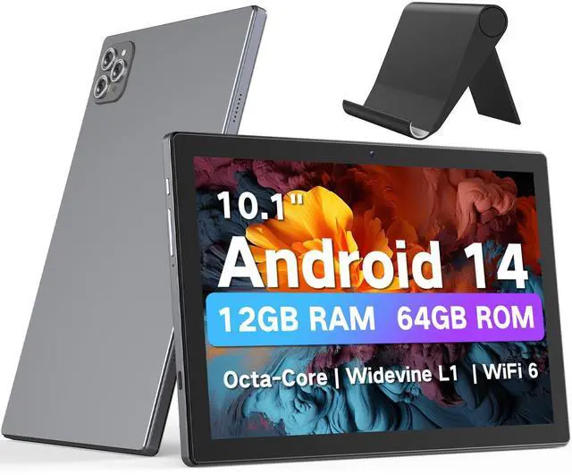 Main image of FIEKVE Android Tablet 10.1 Inch, 2025 Android 14 Tablets with Octa-Core CPU, 12GB RAM + 64GB ROM (2TB Expand), Wi-Fi 6 BT 5.0 Tablet PC Long-Life Battery HD Touchscreen Tablets for Adult(Gray)