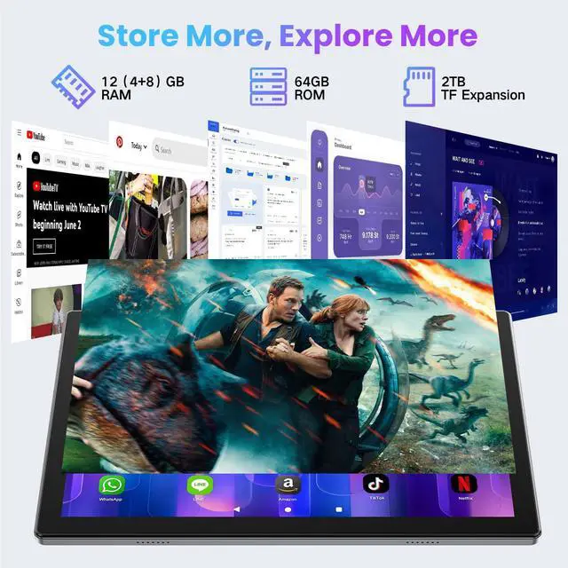 Alt view image 4 of 5 - FIEKVE Android Tablet 10.1 Inch, 2025 Android 14 Tablets with Octa-Core CPU, 12GB RAM + 64GB ROM (2TB Expand), Wi-Fi 6 BT 5.0 Tablet PC Long-Life Battery HD Touchscreen Tablets for Adult(Gray)