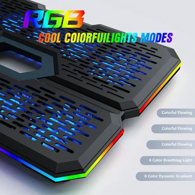 Alt view image 2 of 5 - Trullypine Laptop Cooling Pad, Gaming Laptop Cooler with 10 Quiet Fans, Height Adjustable Laptop Cooling Stand for 12"-17" Laptops, RGB Lights with Laptop Fan with 2 USB Port and Phone Stand
