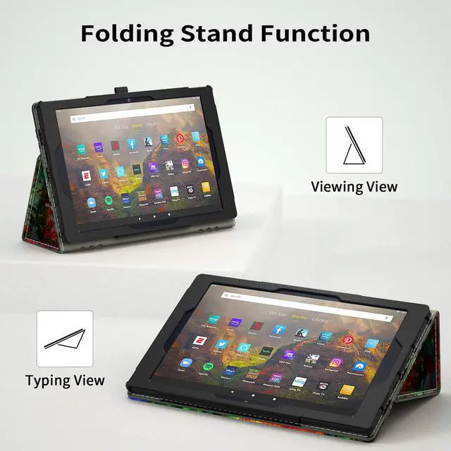 Alt view image 3 of 5 - ANNAPRO Case for Amazon Kindle Fire HD 10 Tablet (ONLY Fit 11th Generation 2021 Release) & Fire HD 10 Plus Tablet - Slim Folding Stand Folio Cover with Auto Wake/Sleep and Hand Strap, Countryside