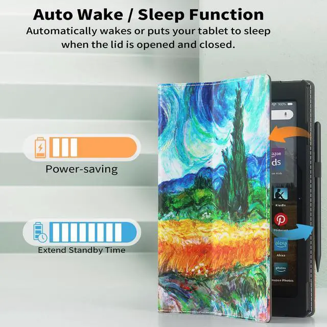 Alt view image 4 of 5 - ANNAPRO Case for Amazon Kindle Fire HD 10 Tablet (ONLY Fit 11th Generation 2021 Release) & Fire HD 10 Plus Tablet - Slim Folding Stand Folio Cover with Auto Wake/Sleep and Hand Strap, Countryside