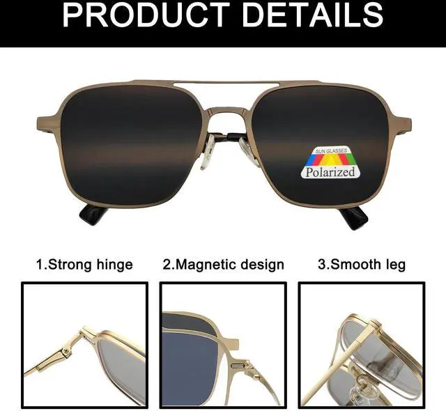 Alt view image 4 of 5 - AUSQUQI 3in1 Magnetic Clip On Night Vision Sunglasses Black For Men Women Polarized UV Protection Aviator Metal Prescription Anti-Blue Light Glasses Stylish Eyewear For Drivers(BLACK)