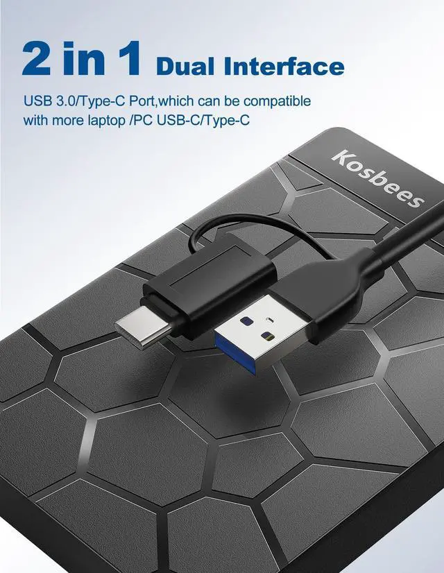 Alt view image 5 of 5 - Kosbees 500 GB External Hard Drives,Portable Hard Drive for Windows,Ultra Slim External HDD Store Compatible with PC, MAC,Laptop,PS4, Xbox one, Xbox 360;Plug and Play Ready