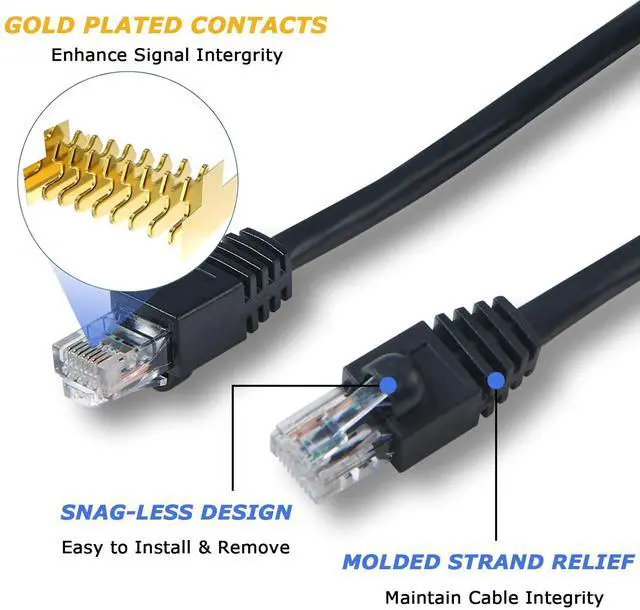 Alt view image 2 of 5 - HANNLINTE Cat 6 Ethernet Patch Cable 20ft (10 Pack), 24AWG Pure Copper, Snagless, Network Cable, Compatible for PC, Routers, Switches, RJ45 LAN, Cat 6 Ethernet Cable, Patch Cables - Black 20 Feet