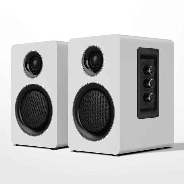 Main image of Computer Speakers for Desktop PC, Active Bookshelf Speaker with 3 Carbon Fiber Woofer and Silk Film Tweeter ,Supports Bluetooth 5.3, USB-C, AUX/RCA Input for Record Player TV - White Stereo Set