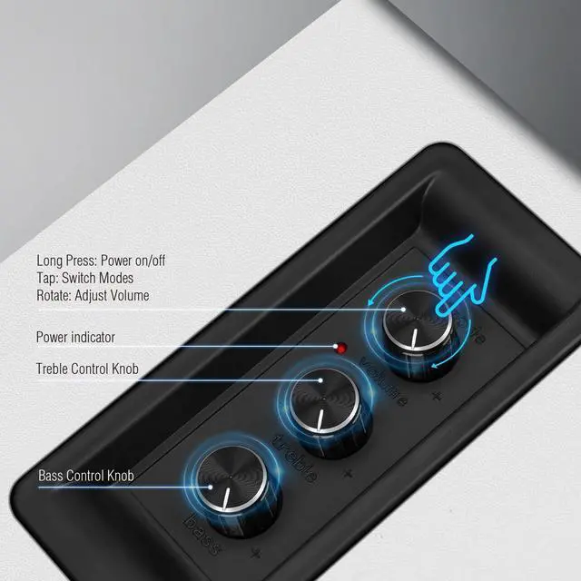 Alt view image 4 of 5 - Computer Speakers for Desktop PC, Active Bookshelf Speaker with 3 Carbon Fiber Woofer and Silk Film Tweeter ,Supports Bluetooth 5.3, USB-C, AUX/RCA Input for Record Player TV - White Stereo Set