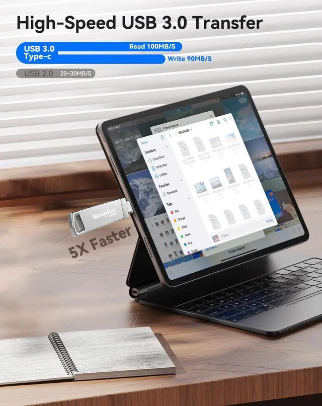 Alt view image 3 of 5 - 512GB Flash Drive for iPhone iPad, USB3.0 High-Speed Memory Stick No App Needed, Lightening & USB-C External Memory Storage for Photos Videos, Picture Backup Thumb Drive Plug & Play (Silver)