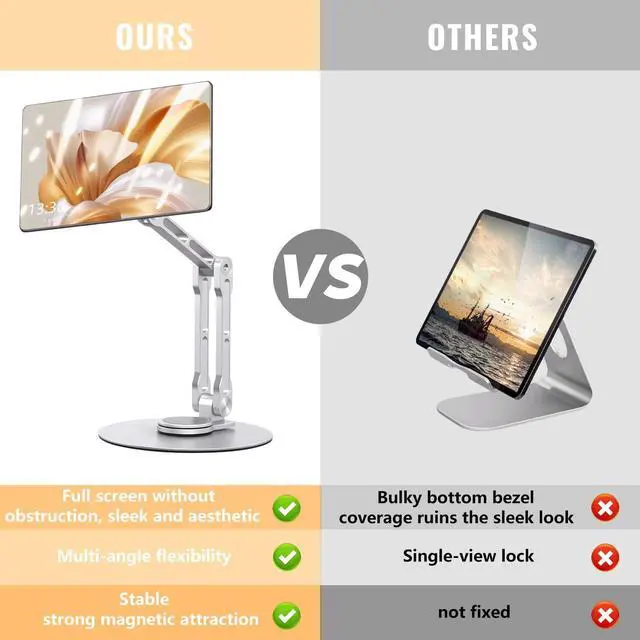 Alt view image 2 of 5 - Msounehna Magnetic iPad Stand for Desk, Foldable Aluminum Alloy Tablet Holder with 360° Adjustable Base | Ergonomic Portable Design for Home Office & Conference Rooms