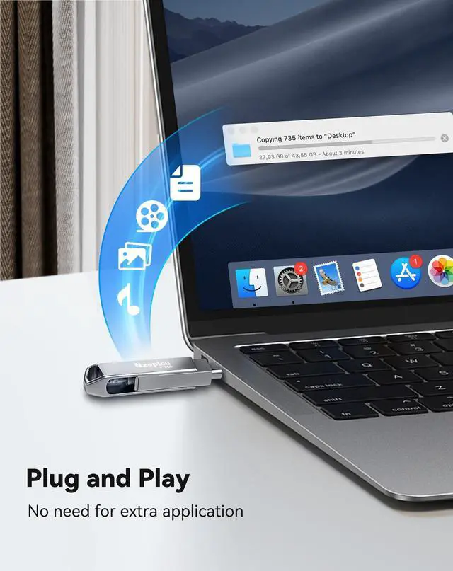 Alt view image 5 of 5 - 512GB Flash Drive for iPhone iPad, USB3.0 High-Speed Memory Stick No App Needed, Lightening & USB-C External Memory Storage for Photos Videos, Picture Backup Thumb Drive Plug & Play (Silver)