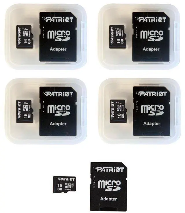 Main image of Patriot LX Series 16GB Micro SDHC - Class 10 UHS-I - 5 Pack (PSF16GMCSDHC5PK)