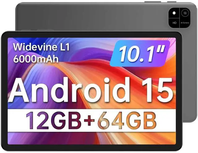 Main image of JUNINKE Tablet 10.1" Android 15 Tablet | 12GB RAM+64GB ROM2TB ExpandableNetflix HD CertifiedDual Cam+GPS+FM+WiFi6000mAh All-Day Battery(with Case)