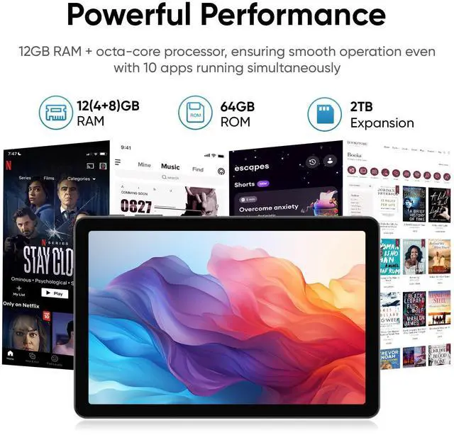 Alt view image 2 of 5 - JUNINKE Tablet 10.1" Android 15 Tablet | 12GB RAM+64GB ROM2TB ExpandableNetflix HD CertifiedDual Cam+GPS+FM+WiFi6000mAh All-Day Battery(with Case)