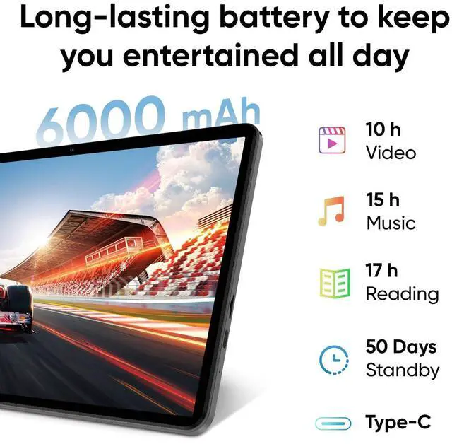 Alt view image 3 of 5 - JUNINKE Tablet 10.1" Android 15 Tablet | 12GB RAM+64GB ROM2TB ExpandableNetflix HD CertifiedDual Cam+GPS+FM+WiFi6000mAh All-Day Battery(with Case)