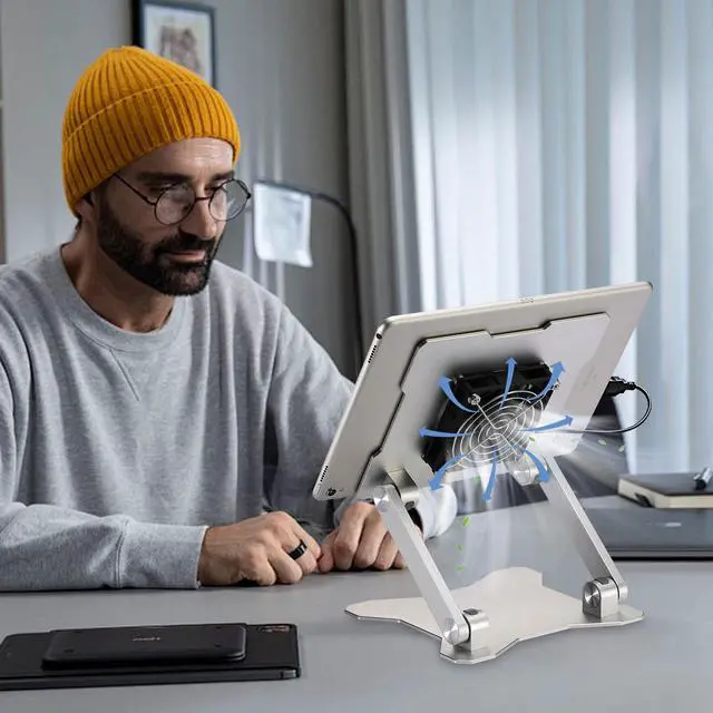 Alt view image 5 of 5 - Surface Pro Stand, iPad Cooler,Cooling Pad,Aluminum Sturdy Tablet Stand Holder with Quiet Fan for Microsoft Surface Tablets,iPad Series,Samsung Galaxy Tabs-Up to 15-in Tablets