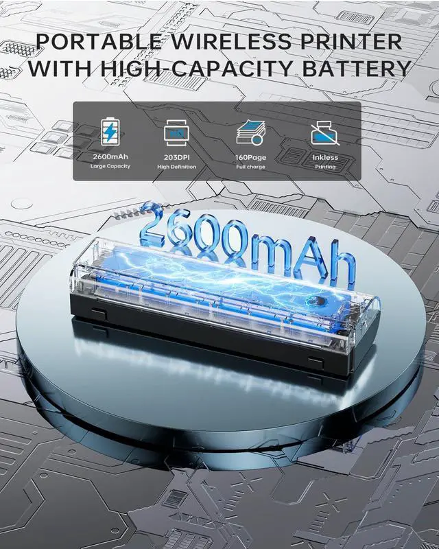 Alt view image 5 of 5 - Portable Printers Wireless for Travel, N80 Wireless Thermal Printer Bluetooth Inkless Printer Support 8.5" X 11" US Letter & A4 Size, Compatible with iOS, Android, Laptop for Office, Home, Car, Black