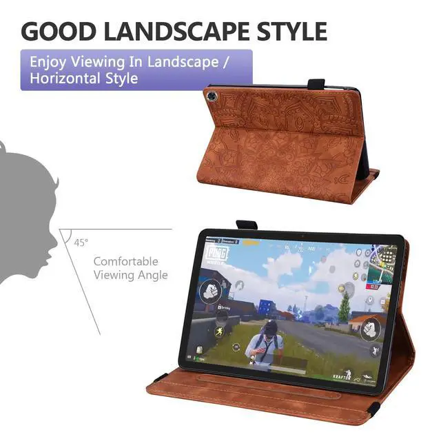 Alt view image 3 of 5 - Dteck Case for All-New Amazon Fire HD 10 and 10 Plus Tablet (13th/11th Generation, 2023/2021 Release),PU Leather Slim Folding Stand Cover with Pencil Holder Shockproof Magnetic Card Slots Shell,Brown